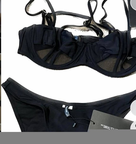 Black Underwired Mesh Cut Out Bikini Top