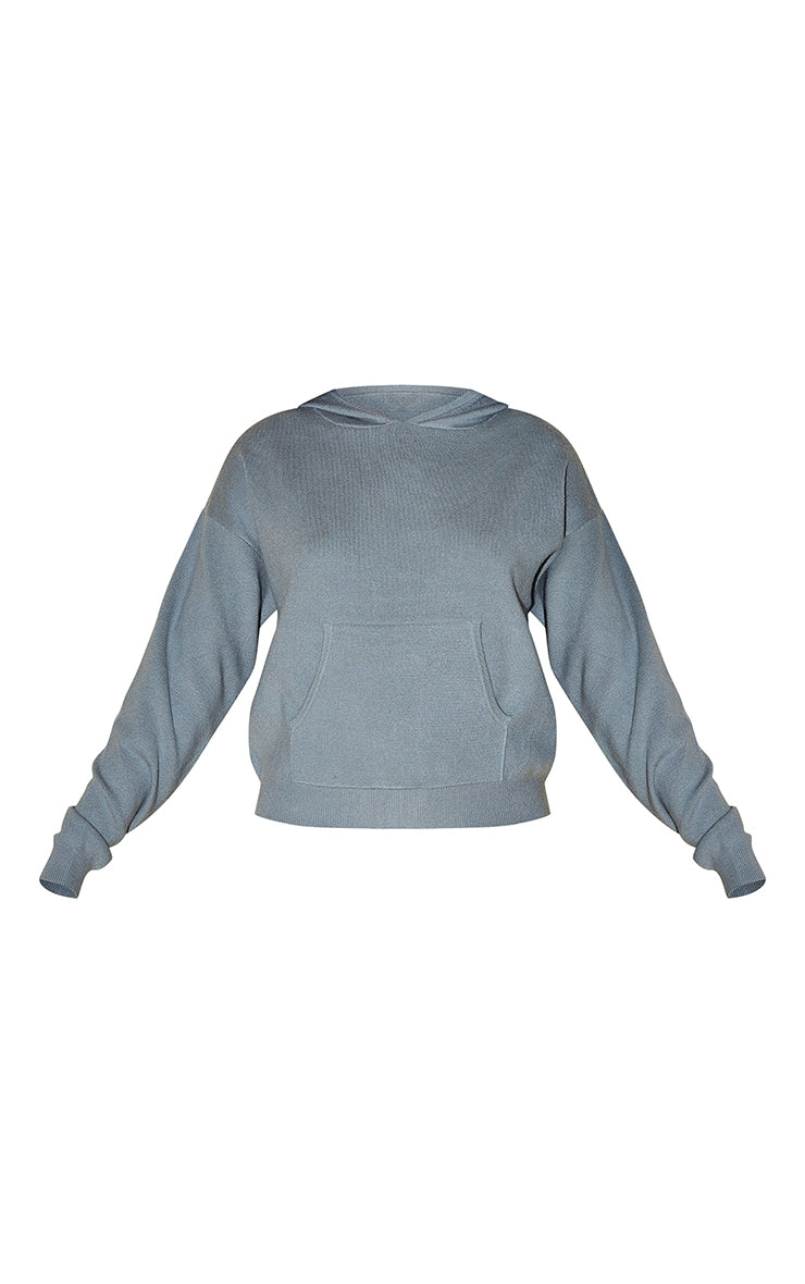 Grey Recycled Pocket Knitted Hoodie