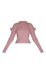 Blush Frill Shoulder Detail Ribbed Jumper